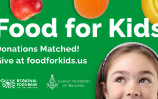 A graphic promoting the Regional Food Bank of Oklahoma's Food for Kids Match.